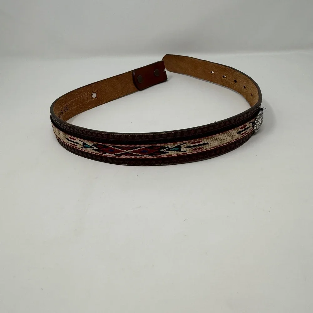 Justin Top Hand Cowhide Kids Brown Leather Belt Western Aztec 22 no buckle